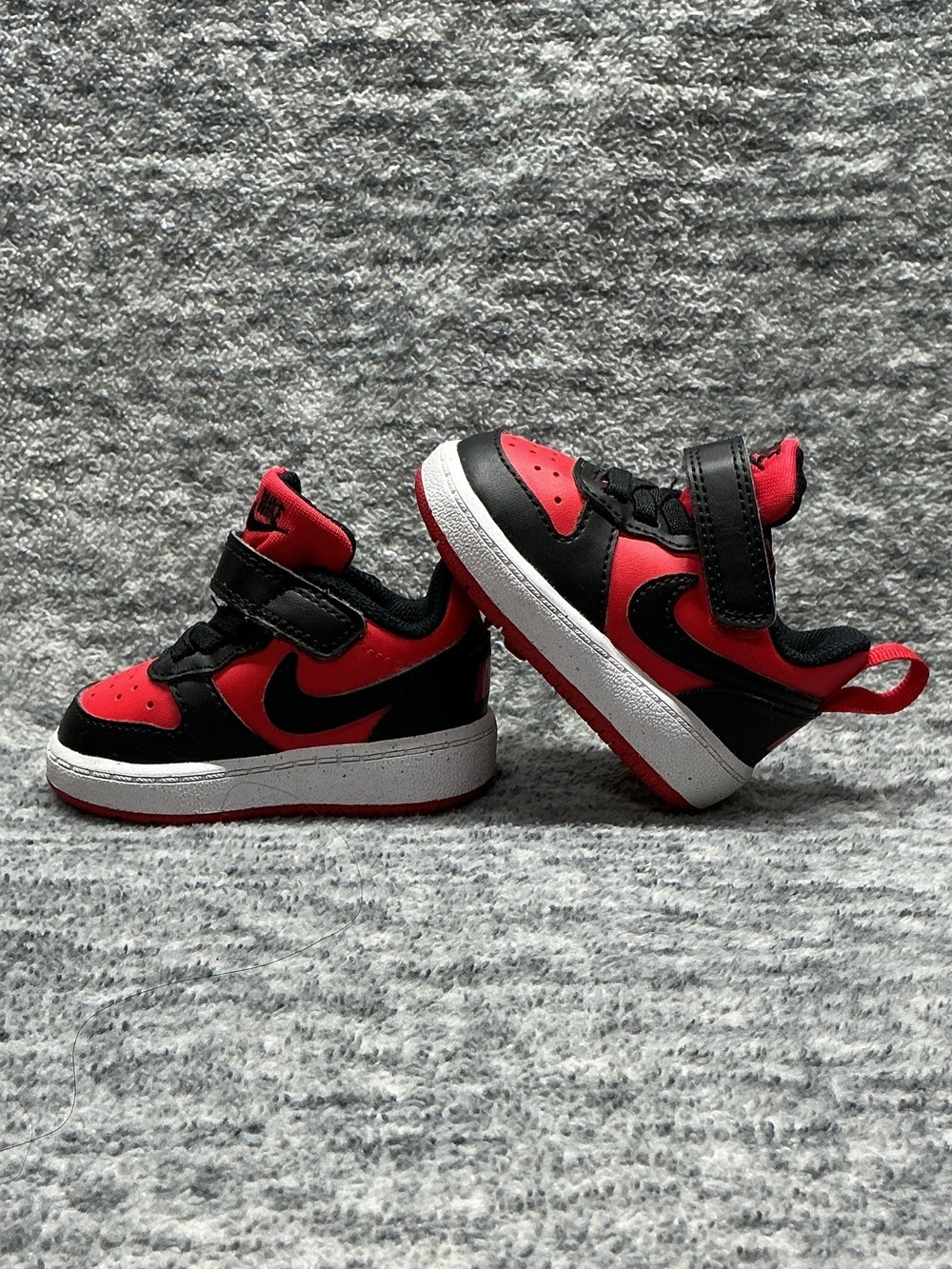 Baby Nike shoes Court Borough Low Recraft Red and Black Hook-and-Loop Sneakers